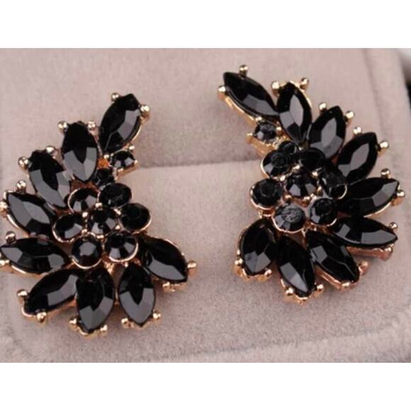 Black Crystal Stud Earrings - Picture 1 of 2